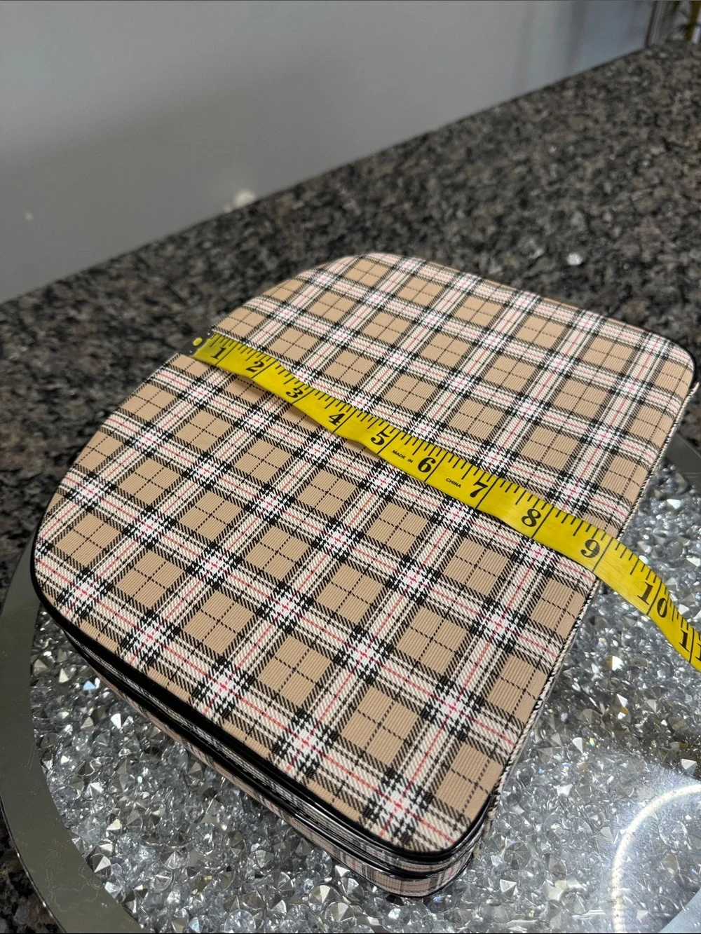 Classic tartan Plaid Top-Handle Vanity Case in Beige and Black NWOT